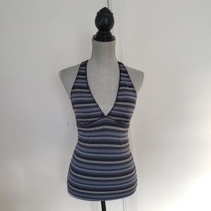 Athleta Striped Halter Swim Top - Black and Gray